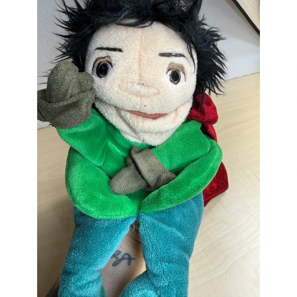 Prince Hero Hand Puppet with Red Velvet Dragon Crest Cape Black Hair Crown Plush